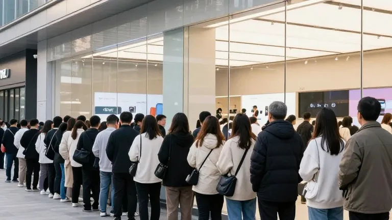 Illustration for: iPhone Duo launch: Apple stores draw queues, walk-in stock runs short
